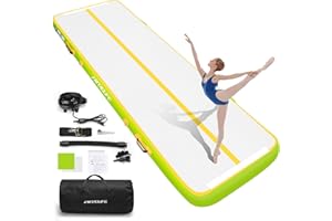 Hmtaolife Gymnastics Mat Air Tumble Track[with SHOULDER STRAP], 6.6/10/13/16/20ft Inflatable Training for Kids, Thickness Floor with Electric Pump Home/Water Fun/Train New Green/White