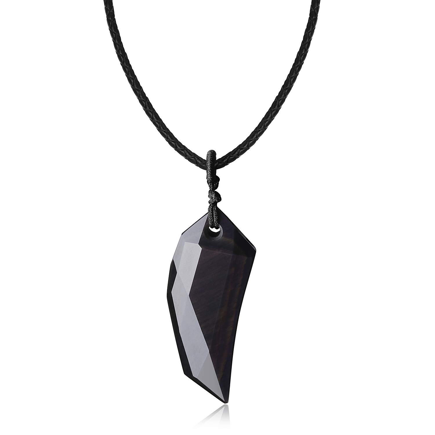 COAI Men's Black Obsidian Wolf Tooth Necklace, Leather Cord, 22 Inches, Unisex Adult — image 1