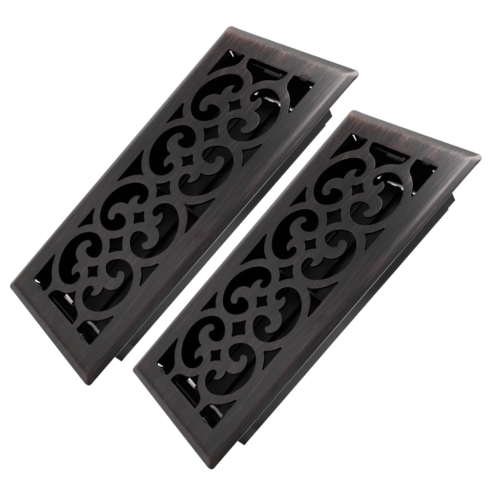 Photo 1 of Howeall 4x10 Inches 2 Pack Heavy Duty Walkable Floor Register Easy Adjust Air Supply Lever Floor Vents - Charlotte Design - Vent Cover for Home Floor - Oil Rubbed Bronze