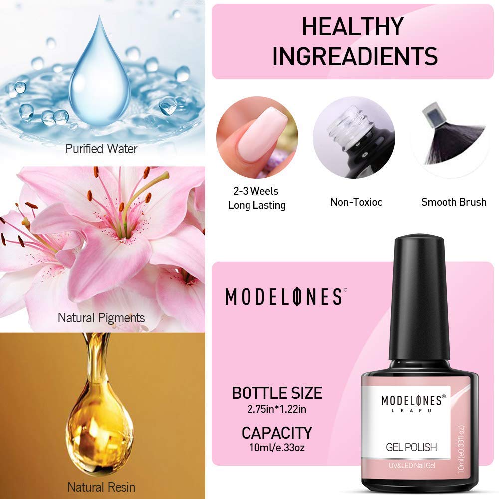 Gel Nail Polish Kit Modelones Gel Nail Polish Kit with U V light 48W Nail Lamp 6 Nude Grey Pink Gel Nail Polish Set, Matte Gel Top Coat, Gel Base and Top Coat(0.34 fl.oz each), Gel Manicure Nail Tools : Beauty