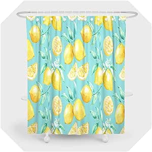 Cortinas de Ducha Amarillas y Grises | Una Cortina de Ducha de limón 3D