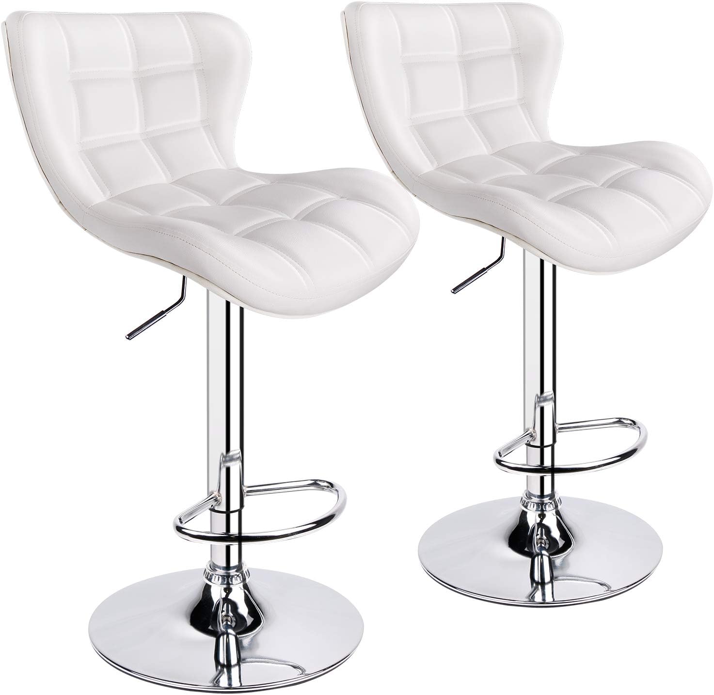 Leopard Shell Back Adjustable Bar Stools - Swivel Bar Stool with Double Stitching, Set of 2, White