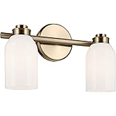 Kichler Shae 15" 2-Light Vanity Light with White Opal Glass in Champagne Bronze, for Bathroom Vanity, Powder Room, Over a Mir