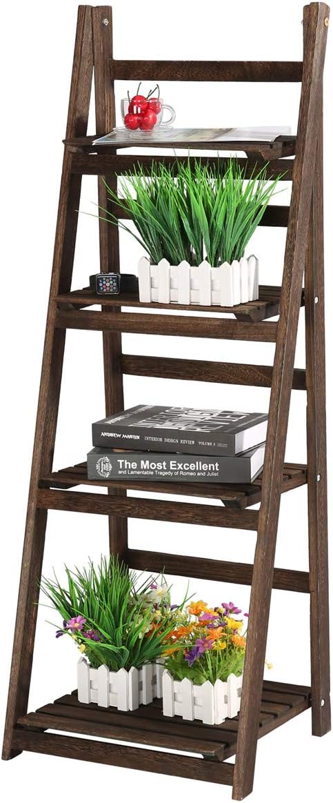 MultiWare 4 Tier Ladder Bookshelf Bookcase Leaning Storage Shelf Unit Coffee