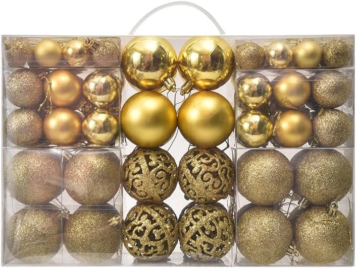 Ornaments - 100 Pcs Christmas Ball Ornaments Set, Gold Ornament for Christmas Tree Decorative Hanging Baubles Plastic Shatterproof Christmas Ball for Holiday Party Christmas Tree Decoration
