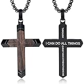 GTMJ Cross Necklace for Men -Stainless Steel & Wood Adjustable Box Chain 24-26in, Spiritual Jewelry Gift for Him, Everyday Wear