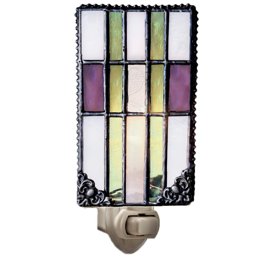 J Devlin NTL 170 Mission Style Decorative Night Light Vintage Purple Sage Green Stained Glass
