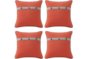 Supdurplus Outdoor Sunbrella Decorative Pillows with Triple Coconut Buttons Pack of 4, 16" x 16" Outdoor Pillow Set for Couch Bed Throw Patio Sofa, Canvas Melon/Cast Ash