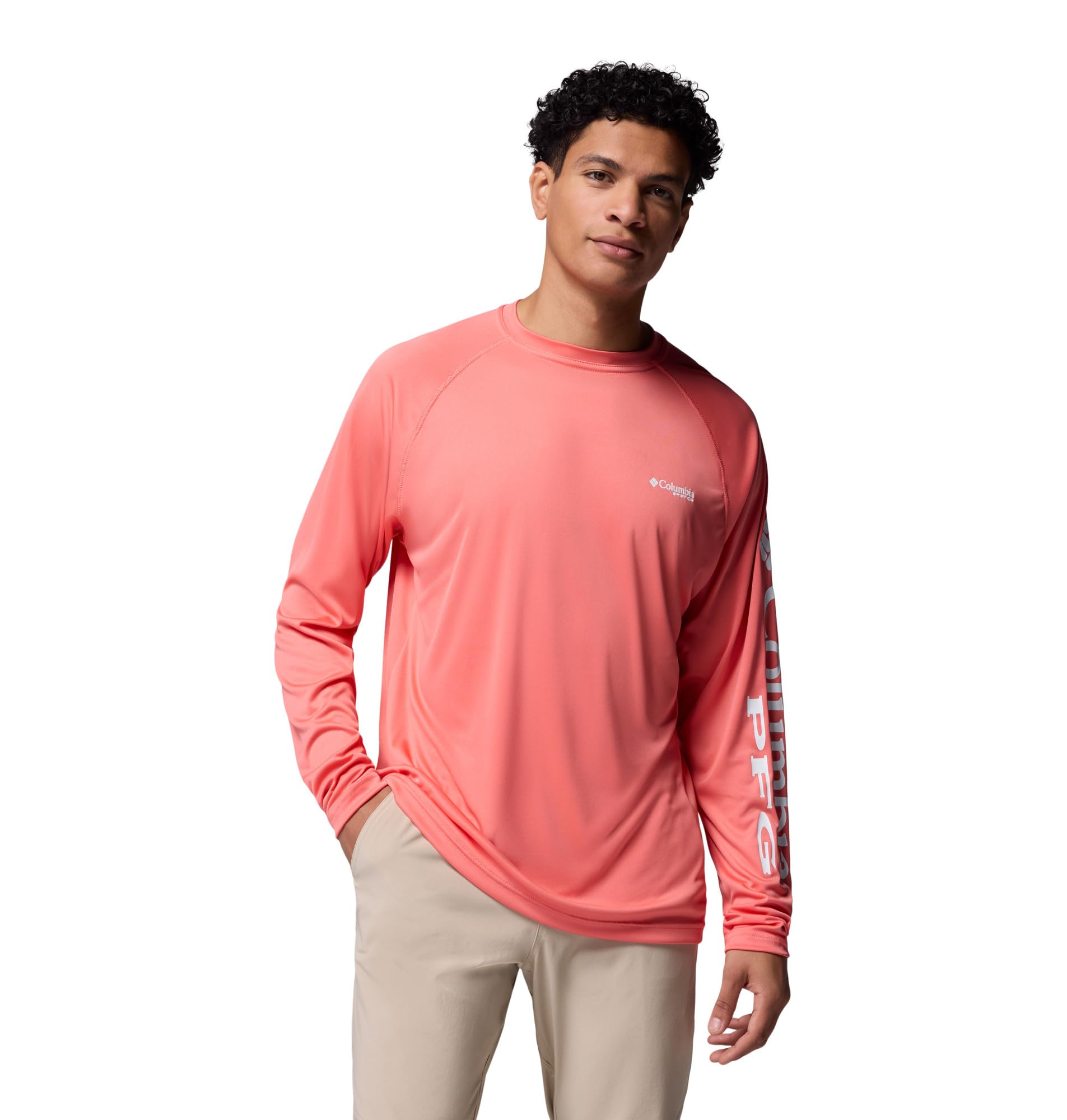 Columbia Men's PFG Terminal Tackle Long Sleeve Fishing Shirt, Melonade/White Logo, Small Image