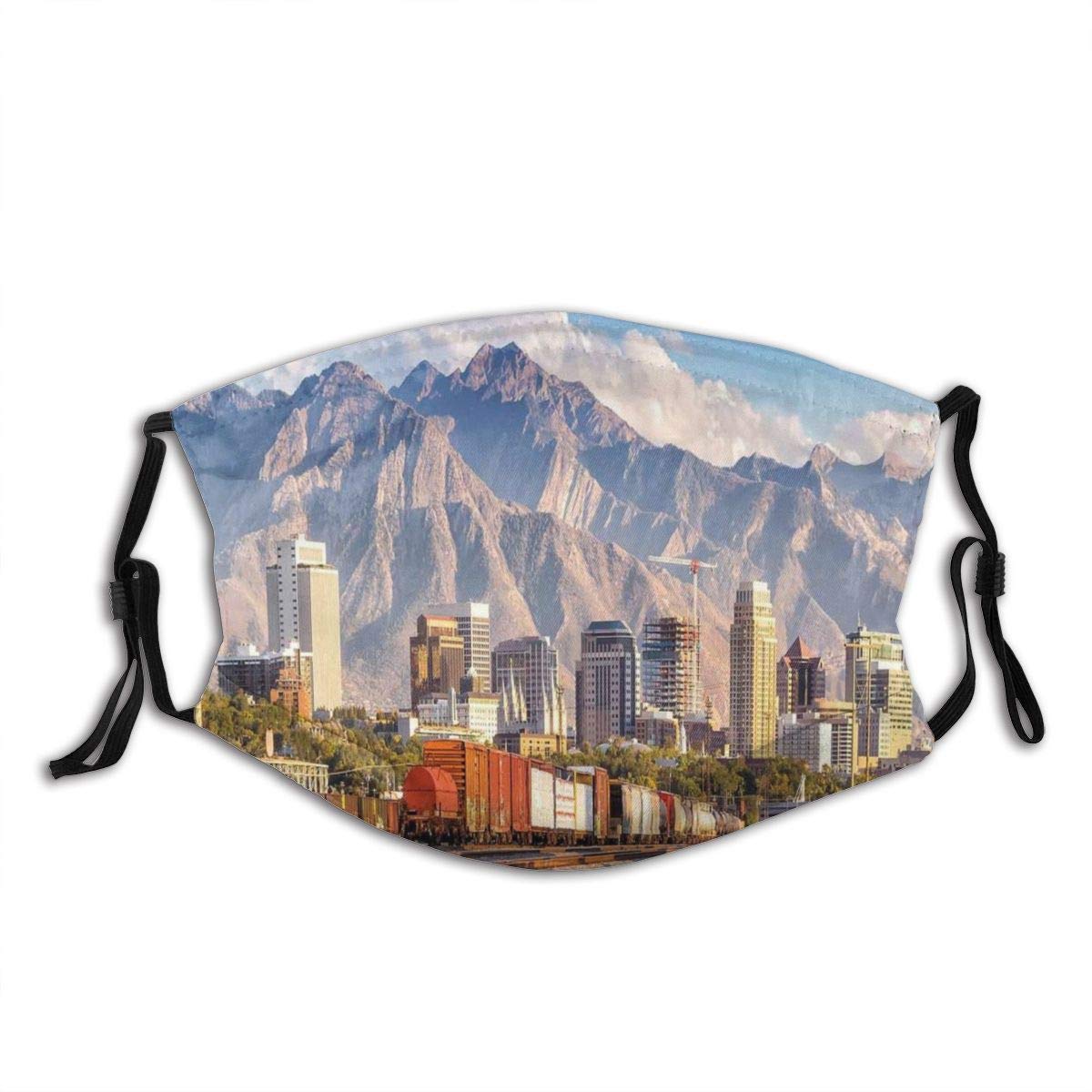 Fashion Facial Windproof mask decorations adult, Downtown Salt Lake City Skyline In Utah Usa Railroads Mountains Buildings Urban
