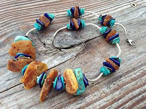 The World Peace Necklace. Raw Baltic Amber, Turquoise, Lapis Lazuli, Hill Tribe Silver. Bohemian, Boho, Tribal, Raw, Organic, Rough.