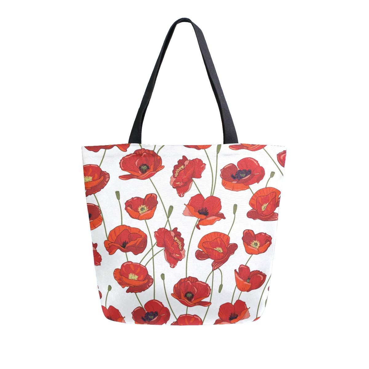 ZZXXB Poppy Floral Reusable Grocery Shopping Bag Heavy Duty Canvas Tote Bag Large Collapsible Washable Handbag Shoulder for Women