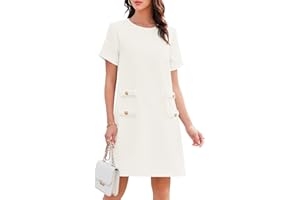 Wenrine Women's Tweed Mini Dress Short Sleeve Crew Neck Work Office Elagant Formal Summer A Line Dresses