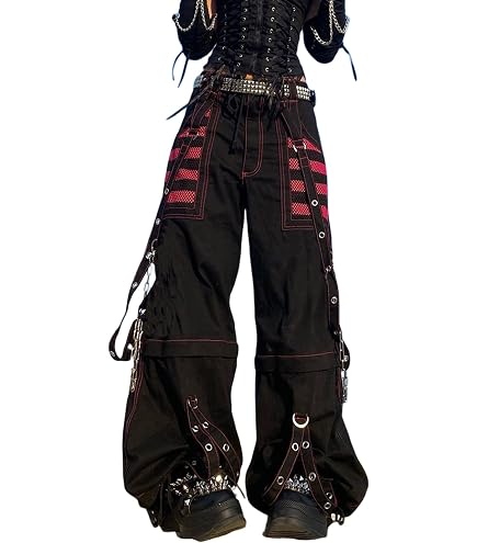 Adoeren Women Y2k Gothic Punk Pants Wide Leg Denim Jean Cargo
