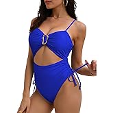 Viottiset Women's Cut Out Drawstring One Piece Swimsuit Cheeky High Cut Bathing Suit