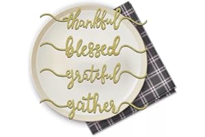 Aukolass Thanksgiving Plate Cards, Grateful Thankful Blessed Gather Place Cards, Gold, 8 Count, Cardstock, 9.8 x 2.0 Inches