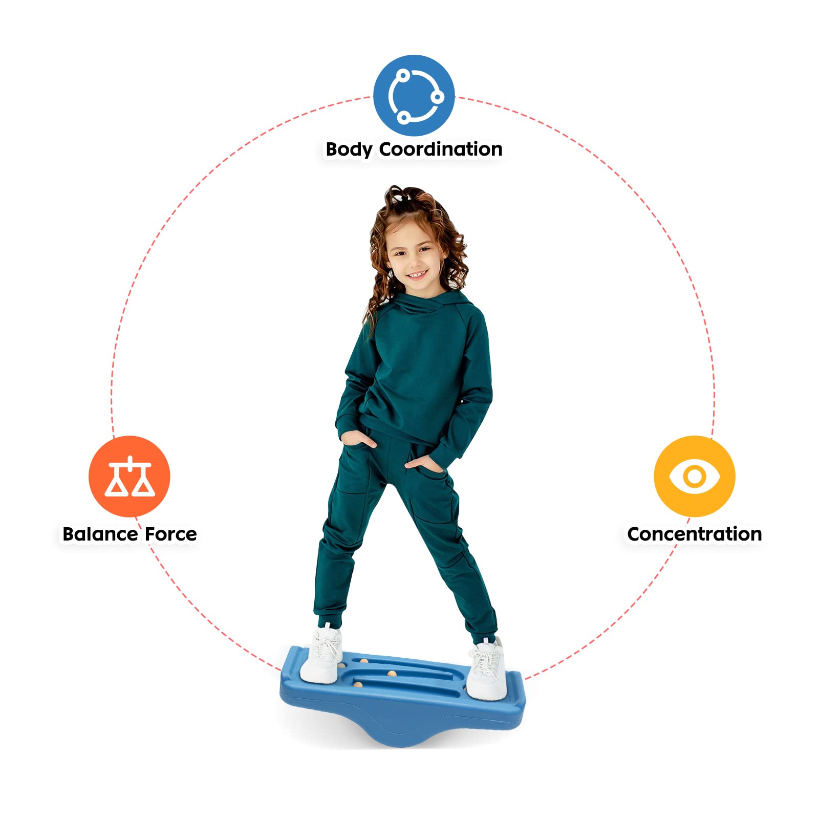 Kids Rocking Seesaw Balance Board with 5 Wooden Balls Sensory Training Rocking Board Balance Training Equipment Children Indoor Outdoor Activity Toy (Blue)