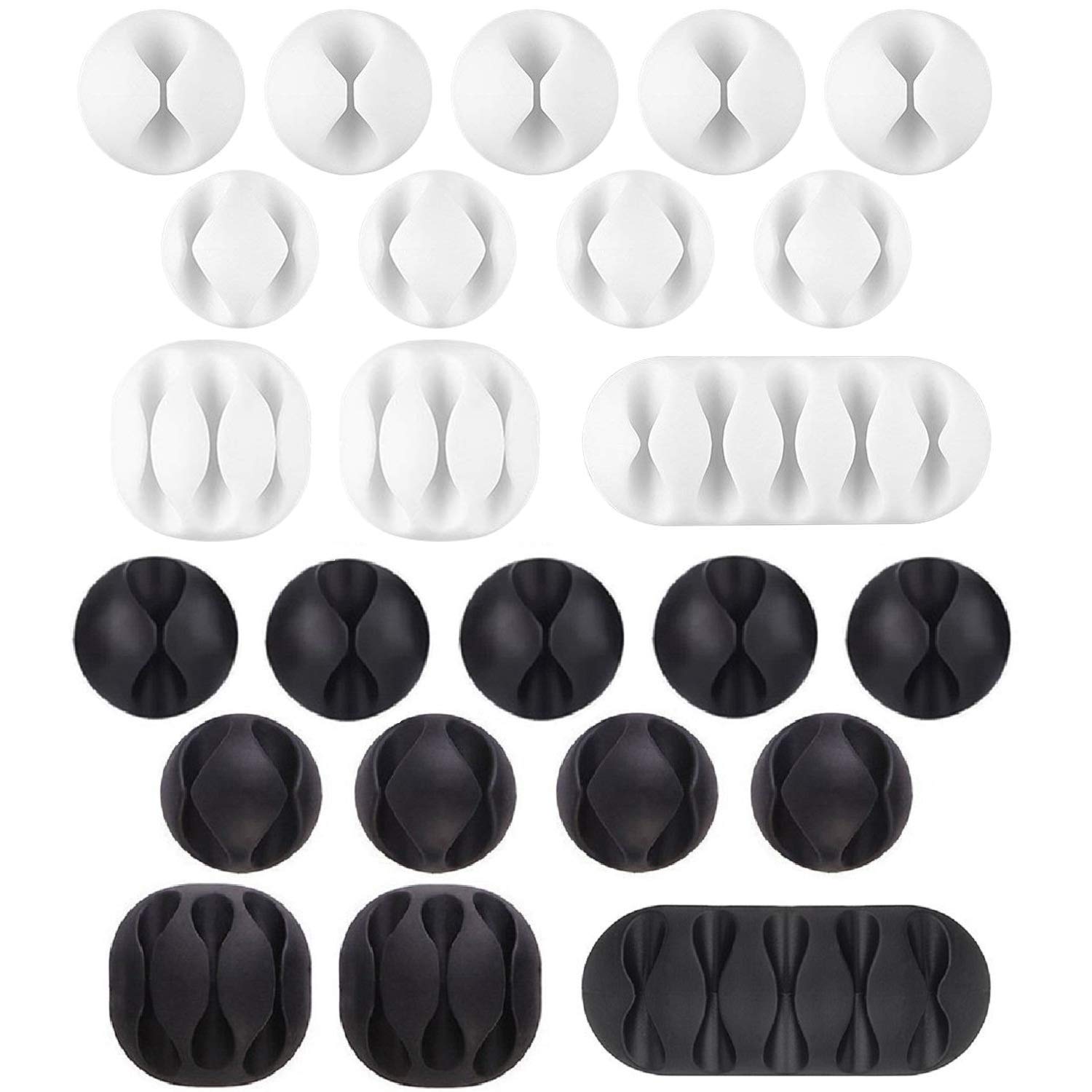 24 Pack Black-White Cable Tidy Clips, U-horizon Long Lasting Cable Drop Organizer, Cord Management System, Durable Desktop Wire Holder, Hider for Computer or Mouse Cord, Home Office