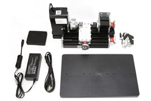 JECTSE Mini Lathe 20000rpm 60W, Micro Powerful Motorized Metal Working Lathe 12VDC/2A/24W Rotating Machine DIY Tool Metal Woodworking Tool,with Hss Turning Tool, Belt Cover