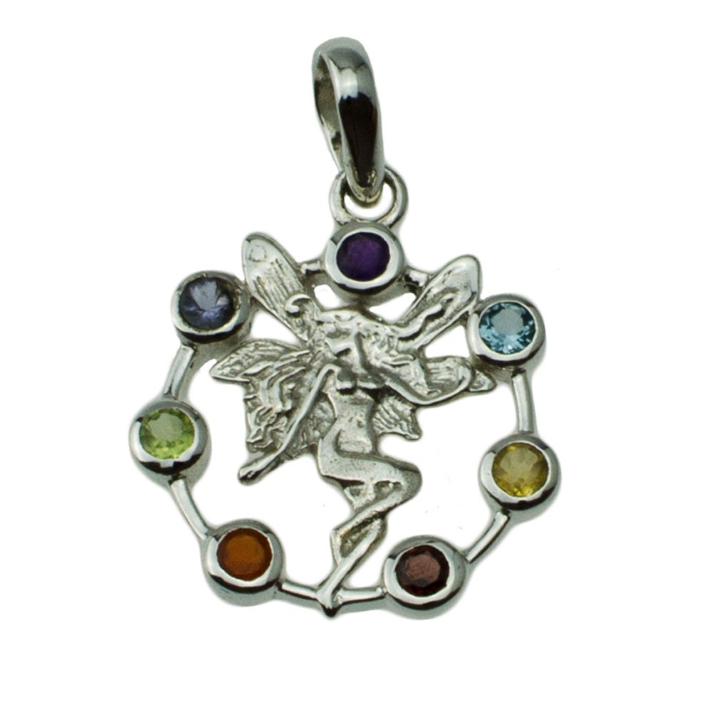 I Be, Chakra Pendant with 7 Chakra Gemstones and Sterling Silver, Length 3.5 cm in Gift Box, 20 Angel