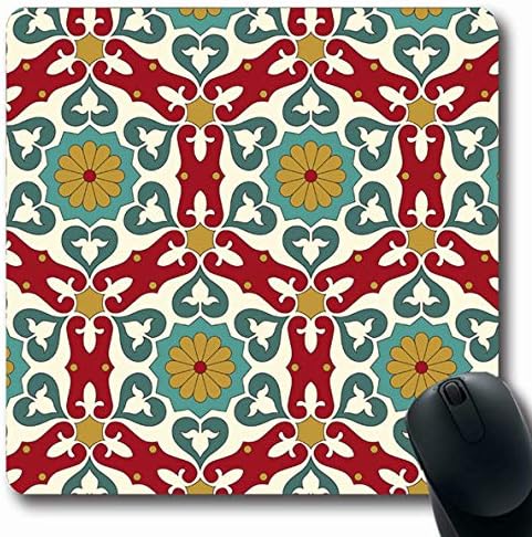 LifeCO Computer Mousepad Arabic Orange Moroccan File Pattern Vintage Blue Eastern Arab Middle Oriental Border Design Mosaic Oblong Shape 7.9 x 9.5 Inches Oblong Gaming Non-Slip Rubber Mouse Pad Mat