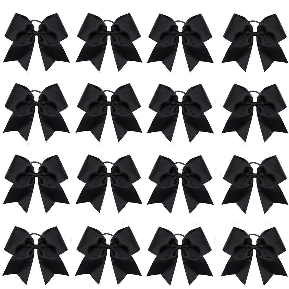 Photo 1 of 16PCS 8" Large Cheer Hair Bows Ponytail Holder Elastic Band Handmade for Cheerleading Teen Girls College Sports (Black, 1 Count (Pack of 16))