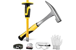 ARTKUNST 6 Pcs Rock Hammer Geology Starter Kit - 32 oz Masonry Hammers with 12" Mason Chisel Survival Bracelet Safety Glasses Jewelers Loupe Gloves for Hounding Gold Mining Prospecting Stone Breaking