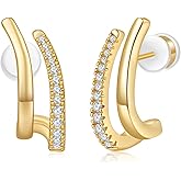 MINDDHA 14K Gold Plated Double Hoop Earrings for Women - Sterling Silver Post - 10X Thicker Plating with Sparkling Cubic Zirconia - Hypoallergenic Statement Earrings Stud Gift for Her 21x6mm