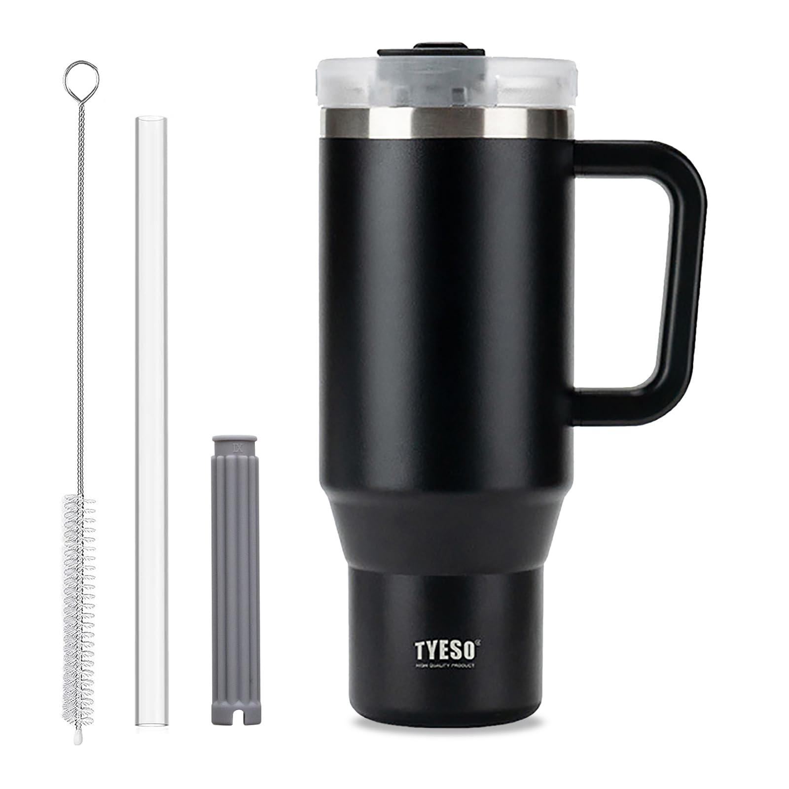 Klaraber Coffee Cup Travel Mug with Handle, 40oz Tumbler with Lockable Lid, Stainless Steel Vacuum Insulated Water Bottle with Straw, Leakproof & Portable Travel Cup for Hot and Cold Drinks (Black)