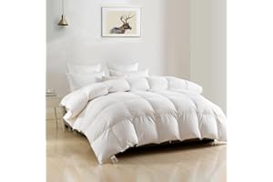 DWR Luxury King Down Feather Fibers Comforter, Ultra-Soft Cotton Blend Fabric, Medium Weight for All Season Hotel Style Fluffy Duvet Insert with Ties (106x90 Inches, White)