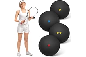 NUOBESTY Squash Ball, 4pcs High Elasticity Bounce Rubber Balls Single Dots, Double Yellow Dots, Squash Accessories for Indoor and Outdoor, Training and Practice, Competition