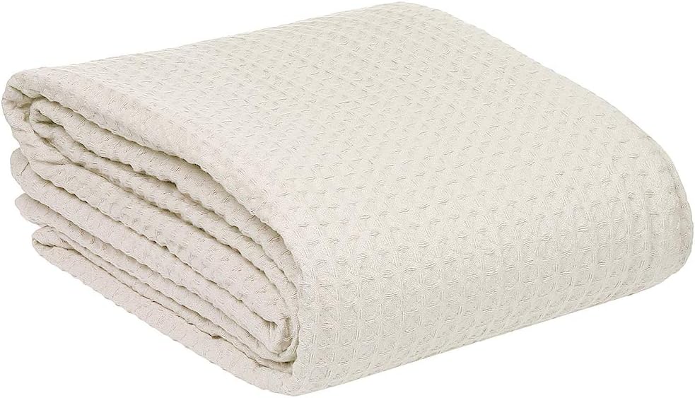 HILLFAIR 100% Combed Cotton Blanket– Twin Size Bed Blankets– Warm Soft All Season Breathable Lightweight Summer Blankets– Waffle Weave Home Decor Bed Blanket- Ivory Twin Bed Cotton Blankets/Bedcovers: Home & Kitchen