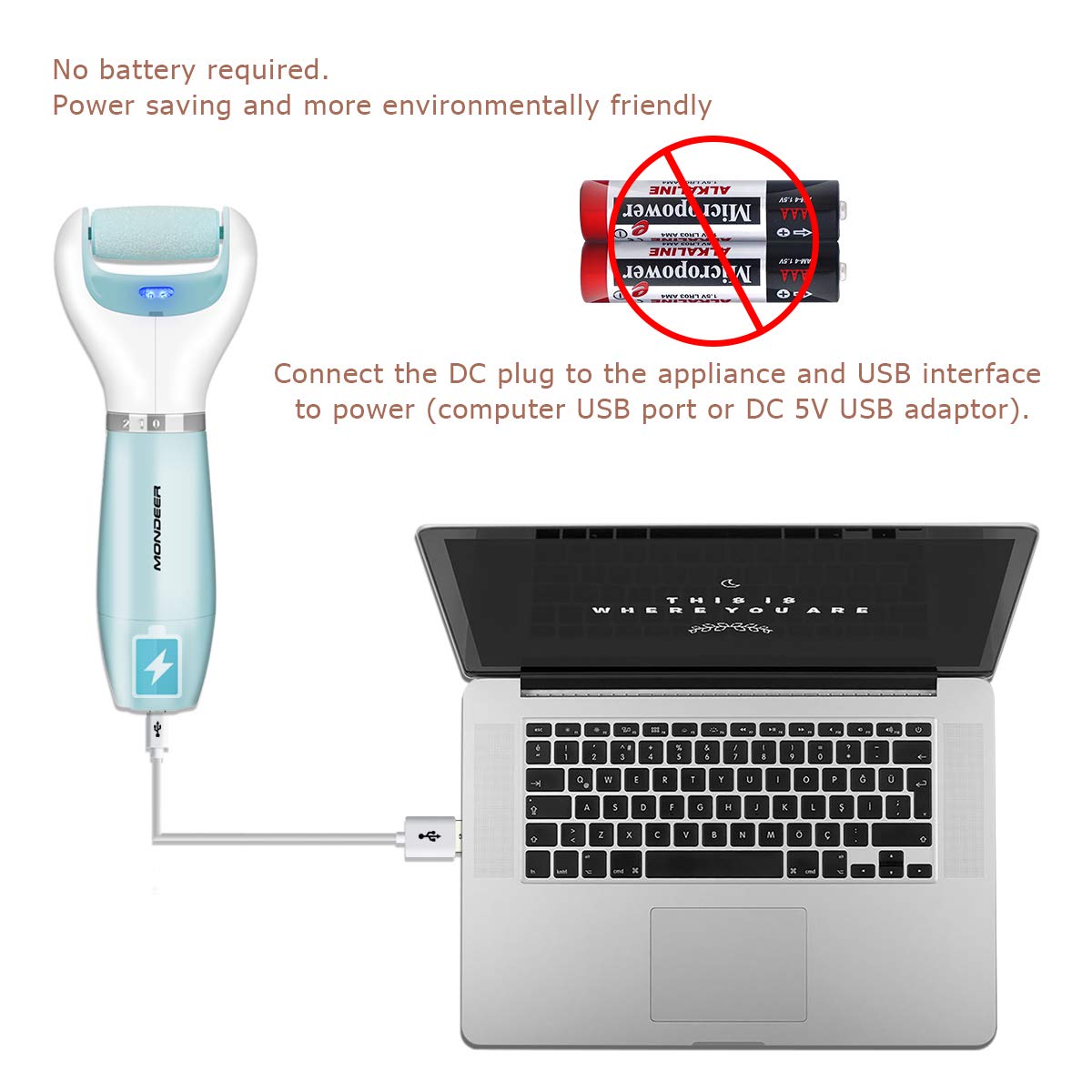 Mondeer Electronic Callus Remover, Blu-ray Disinfection Pedicure Tool, Foot Massage, 3 Rollers Included(Fine Grinding Roller/Rough Grinding Roller/ Massage Roller), Unisex, A Free Foot File Included.