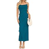 OULESIS Summer Wedding Guest Dress for Women 2026 Spaghetti Strap Bodycon Maxi Dress Ruffle Formal Cocktail Dresses