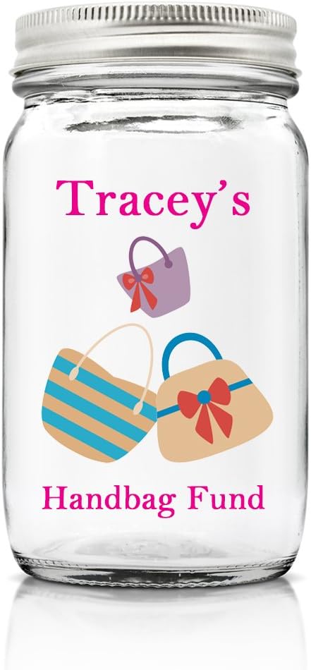 Personalised Handbag Fund Glass Money Jar Gift