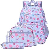 EKUIZAI Flower Backpack Set for Girls,StrawberrySchool Bags for Middle School Students Elementary Bookbags for Teen Girls