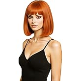 NJJYXH 14 Inches Ginger Wigs for Women Short Straight Bob Auburn Wig with Copper Red Bangs Synthetic Hair for Daily Use,Cosplay, Halloween