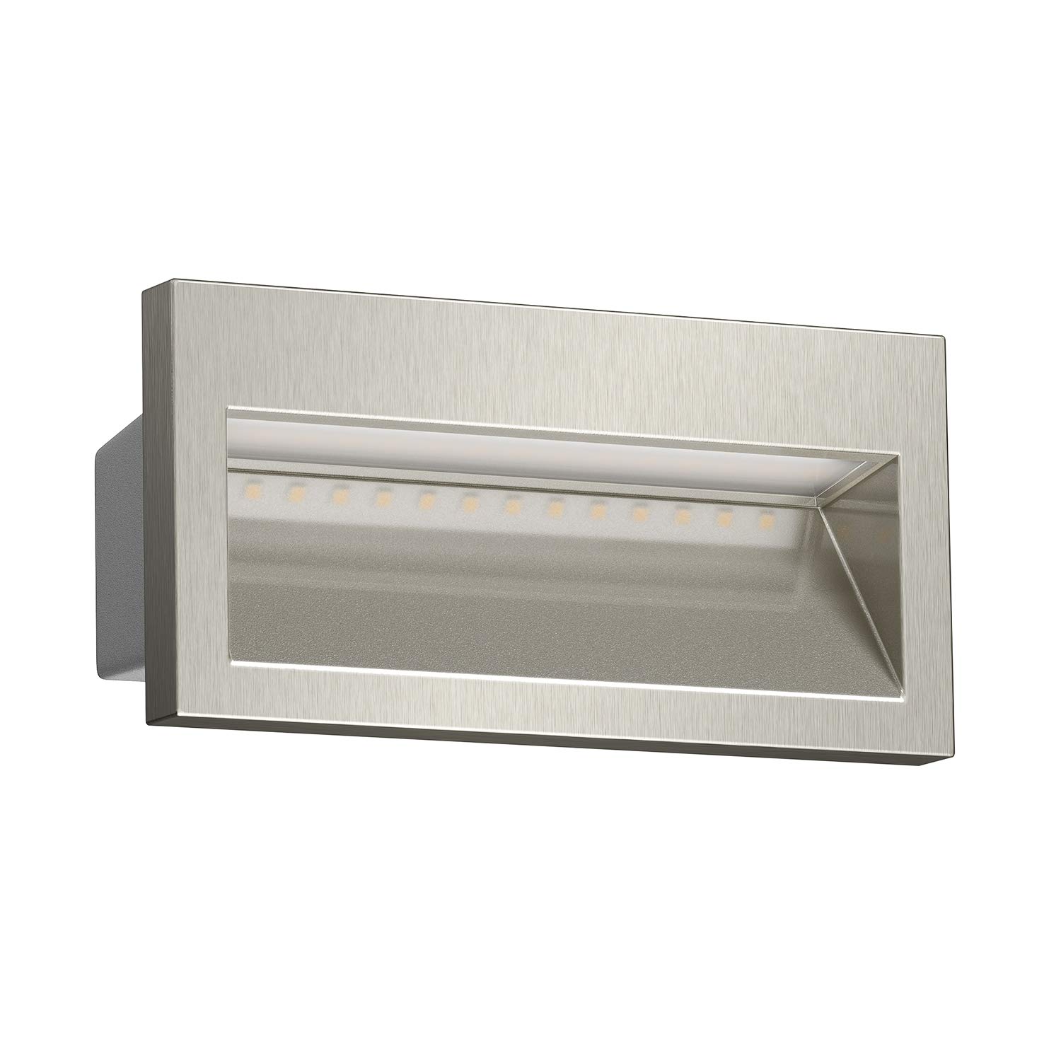ledscom.de LED recessed wall Light NOLA, Downlight for Outdoors, IP54, Glossy Aluminium, 140 x 70mm, Warm White