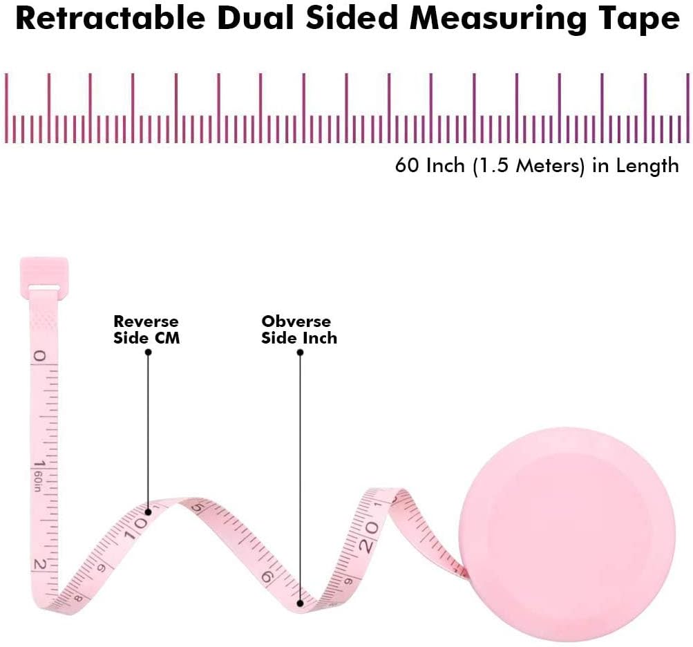 WINTAPE 2PCS Measuring Tape for Body,Soft Tape Measure for Body Sewing Fabric Tailor Cloth Craft Measurement Tape,60 Inch/1.5M Pink Retractable Dual Sided Measure Tape Set (Pink) - Image 3