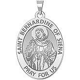 PicturesOnGold.com Saint Bernadine of Siena Religious Medal - 1/2 X 2/3 Inch Size of Dime, Sterling Silver