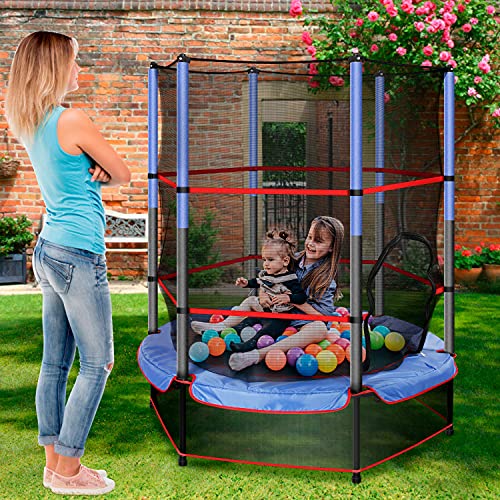 Trampoline for Kids 55 Inch with Enclosure Net Connected with Jumping Pad, Triple Tree Kids