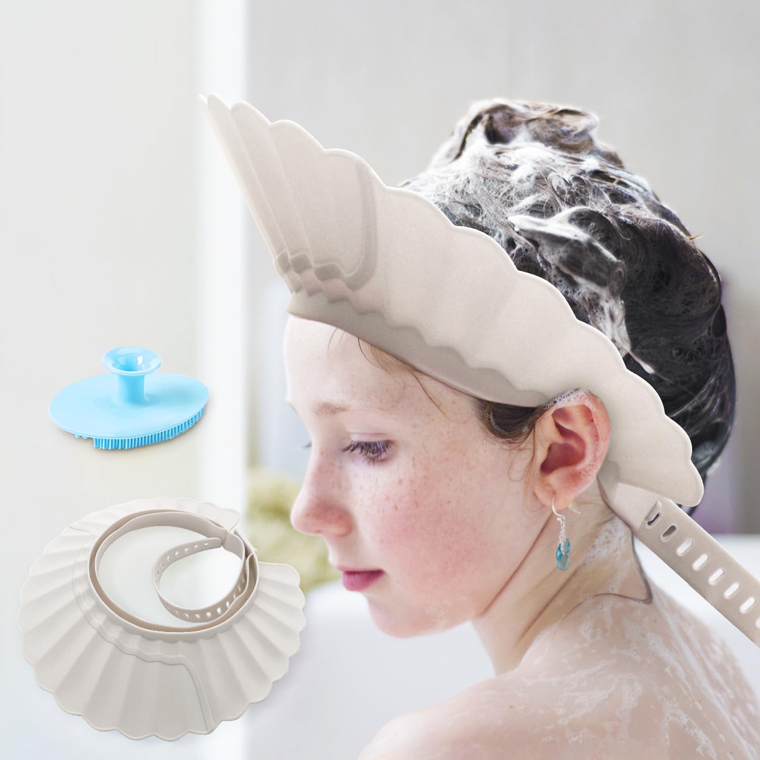 Photo 1 of Baby Shower Cap Shield, Bathing Cap Bath Hat Bathing Safe Silicone Protection, Soft Adjustable Visor Hat for Protector Head Eye Ear