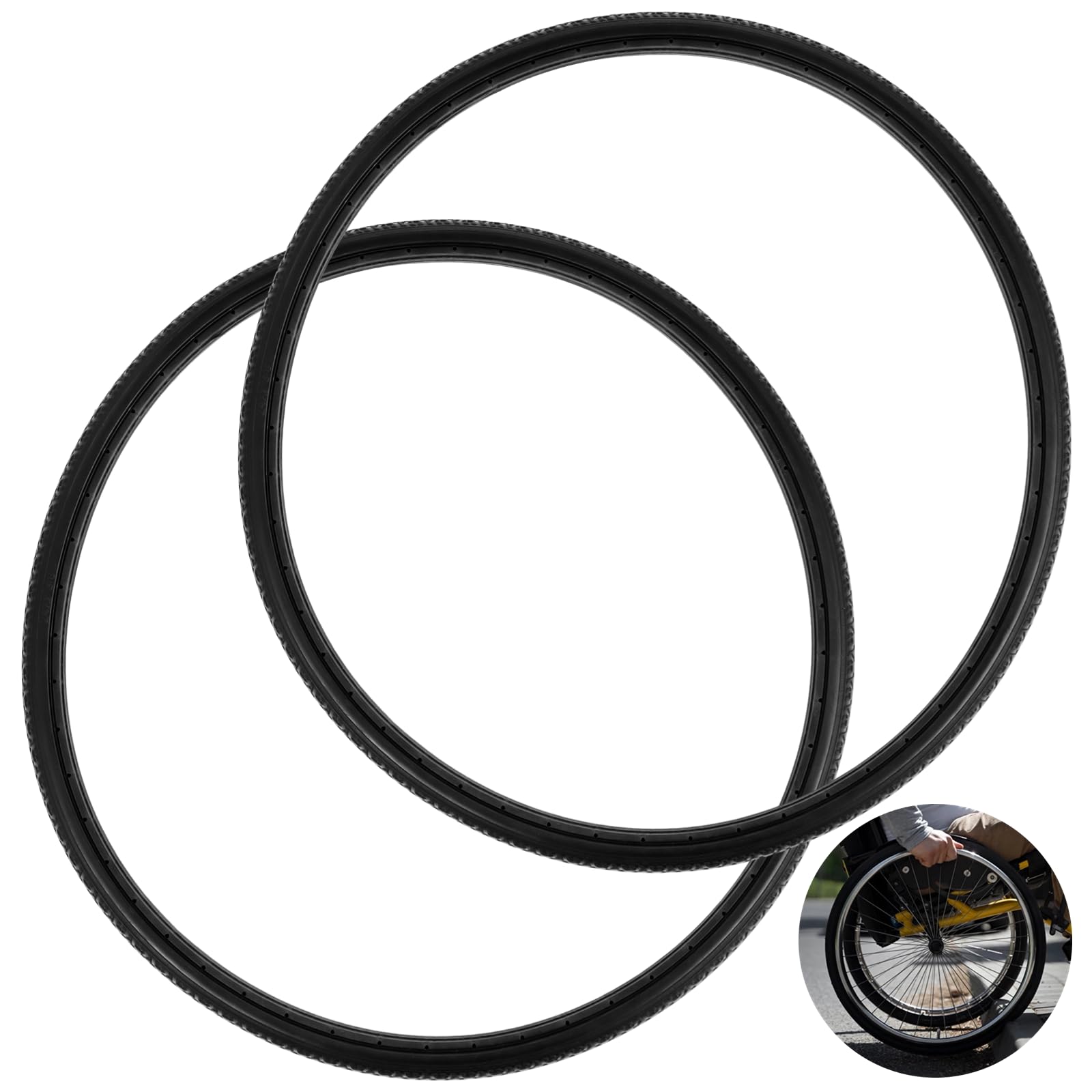 Photo 1 of 2 PCS Wheelchair Rear Wheel Solid Tires, 24 x 1-3/8" PU Non-Pneumatic Tires, Wheelchair Solid Tires with 2 PCS Crowbars,Suitable for Manual Wheelchair Tire Replacement
