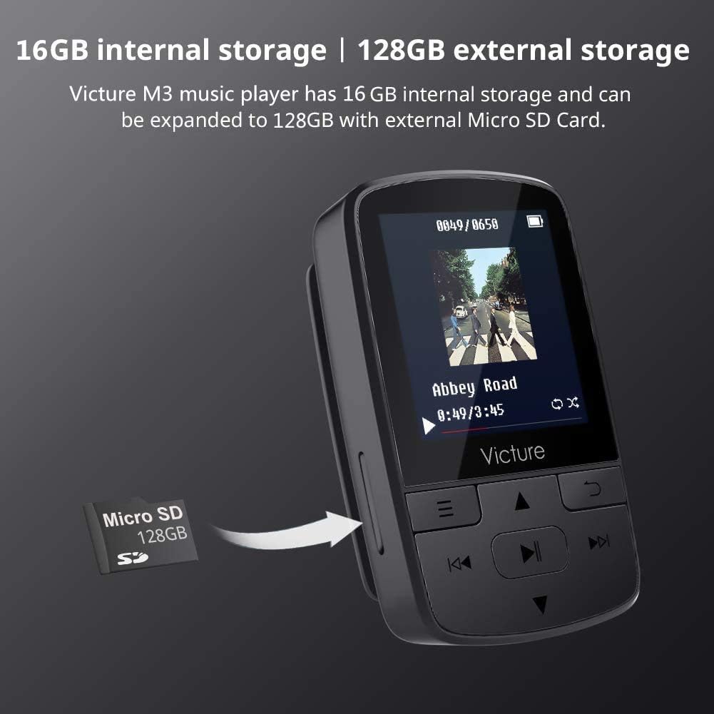 Victure MP3 Player Clip Bluetooth 8G with FM Radio Sport Pedometer Voice Recorder Earphones Expandable up to 128GB: Home Audio & Theater