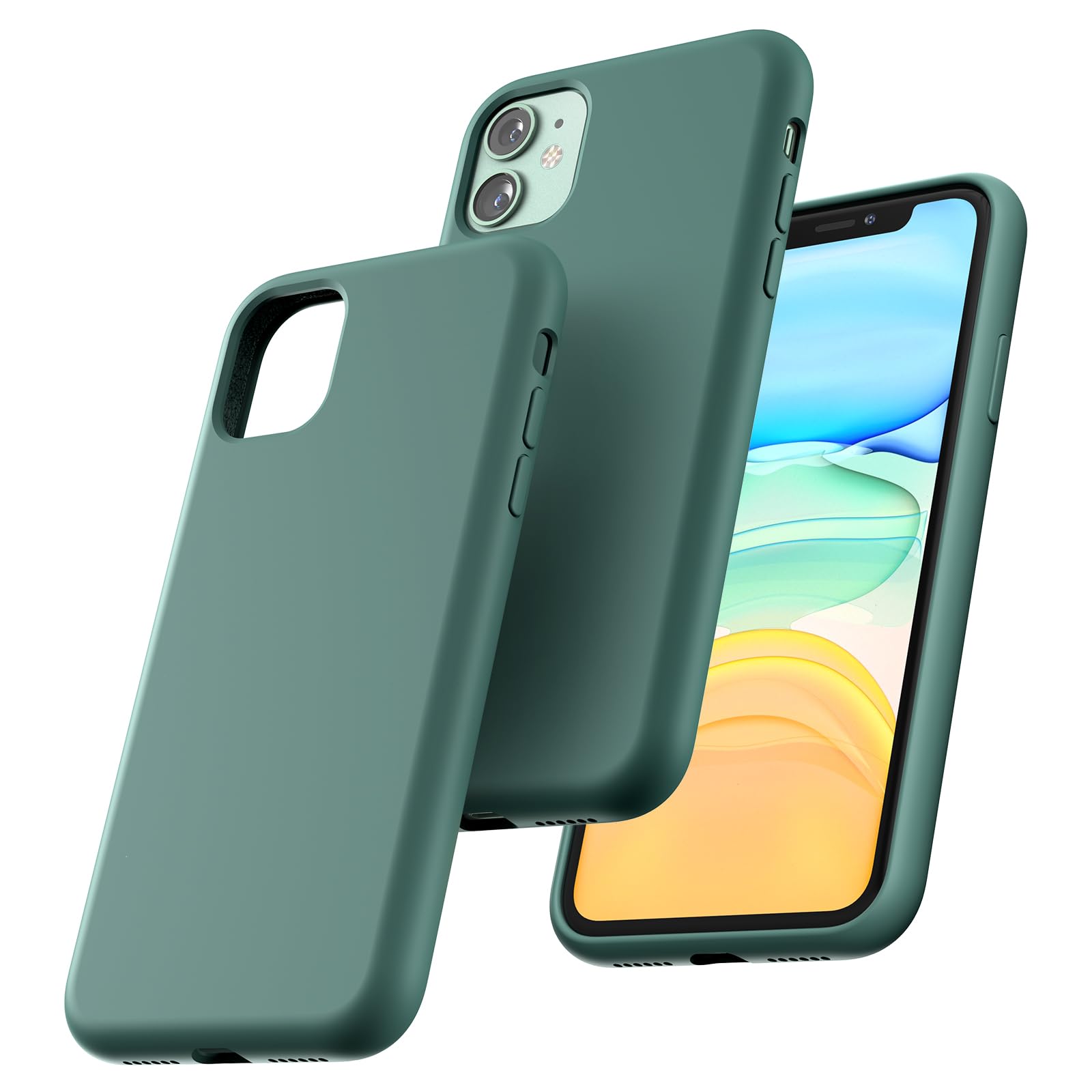 TOCOL Silicone for iPhone 11 Case 6.1-Inch, Liquid Silicone Multi-Color Slim Silky-Soft Touch Anti-Scratch Shockproof Protective Phone Cover, Midnight Green