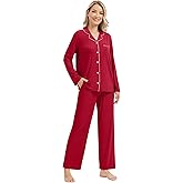 WiWi Women's Pajama Sets 2 Piece Button Down Lounge Set Soft Ribbed Long Sleeve Top and Pants Sleepwear S-XXL