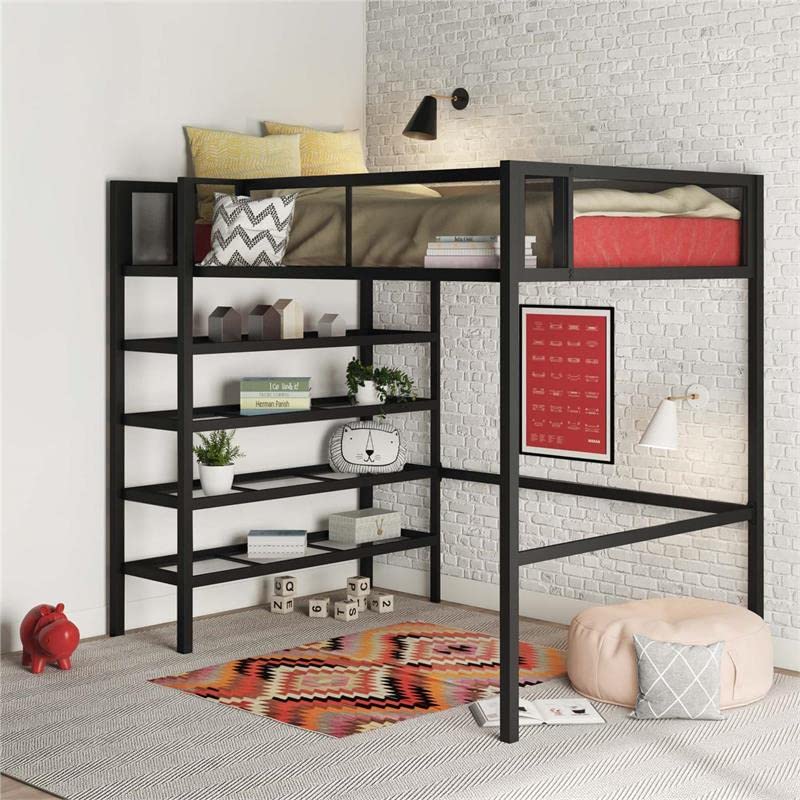 DHP Tiffany Storage Loft Bed with Book Case, Includes Shelves and Under