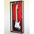 Clear Viewing Guitar Display Case Fender Acoustic Electric Cabinet Rack Holder (Black Finish, Red Background)