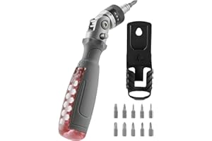 FantastiCAR 11-in-1 Pink Ratcheting Screwdriver, with Flexible Rotatable Batch Head, Plastic Support Bracket, and 10 Multi-Bit Flat(Slotted), Philips, U-shaped, Tri-point, Torx bit