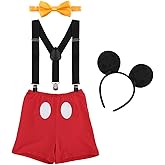 Baby Boys Half 1st 2nd Birthday Cake Smash Outfit Diaper Cover + Suspenders + Bowtie + Headband for Photo Props